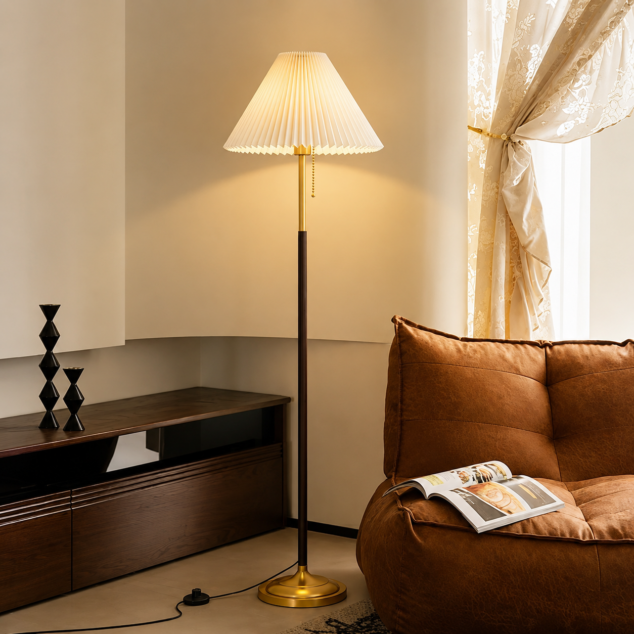 Stehlampe, Moderne Standlampe Vintage-Leselampe Minimalistische Plissé-Stehlampe für den Innenbereich Zuhause