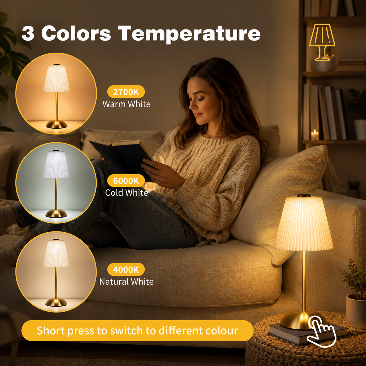 Moderne plissierte LED-Tischlampe, Touch-Steuerung
