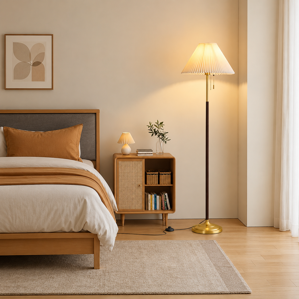 Stehlampe, Moderne Standlampe Vintage-Leselampe Minimalistische Plissé-Stehlampe für den Innenbereich Zuhause