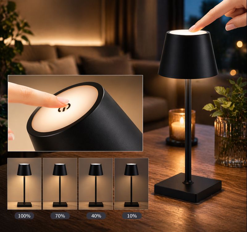 LED Lampe Akku Stehlampe für Wohnzimmer - Aufladbare Kabellose Dimmbare Moderne Lampe