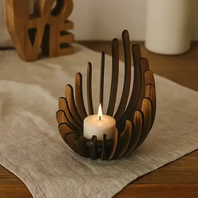 Tischdekoration 2er-Set Blazing Lotus Form Dekorative Teelichter Holzform, Handgefertigtes Aussehen, Atmosphäre für Zuhause