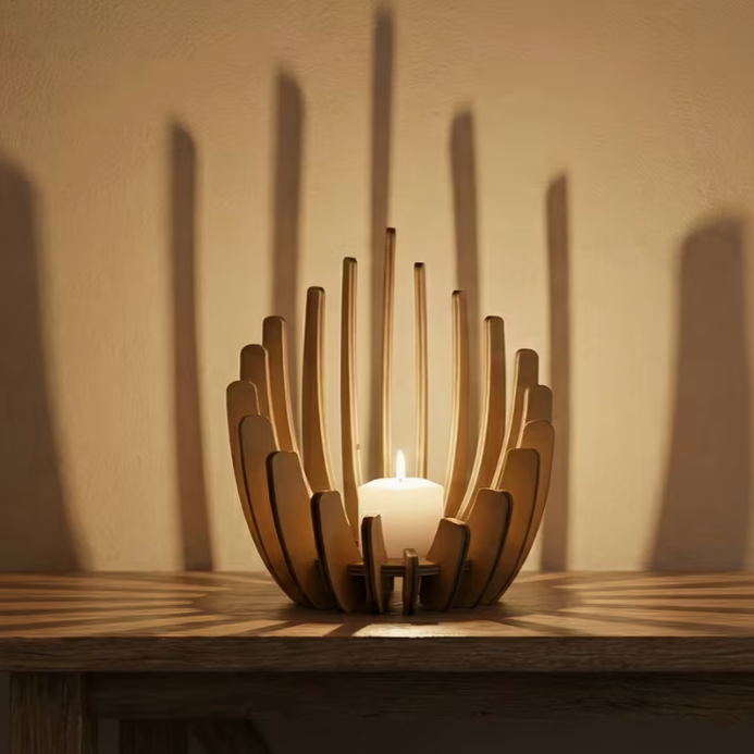 Tischdekoration 2er-Set Blazing Lotus Form Dekorative Teelichter Holzform, Handgefertigtes Aussehen, Atmosphäre für Zuhause