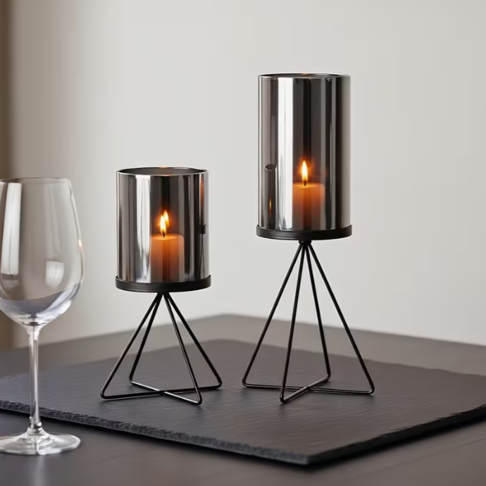 Kerzenhalter aus Metall, Sturmkäfig Kerzenhalter, Glas-Säulen-Kerzenhalter