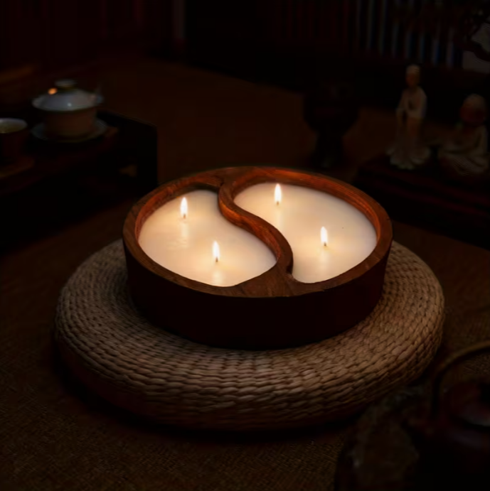 Yin Yang Kugelkernleuchte aus Holz, Duftkerze aus Sojawachs, einzigartige Wohnkultur