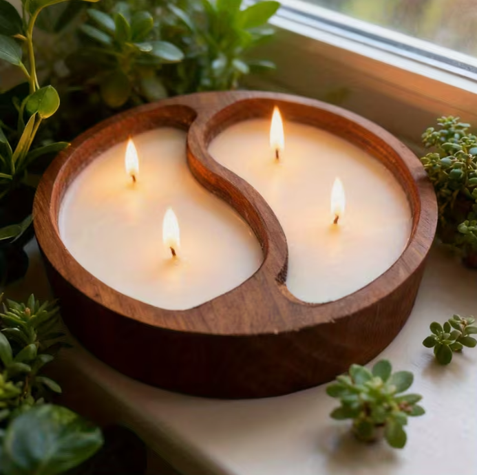 Yin Yang Kugelkernleuchte aus Holz, Duftkerze aus Sojawachs, einzigartige Wohnkultur
