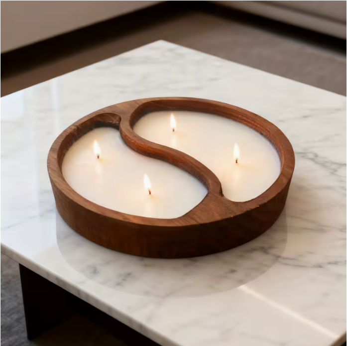 Yin Yang Kugelkernleuchte aus Holz, Duftkerze aus Sojawachs, einzigartige Wohnkultur